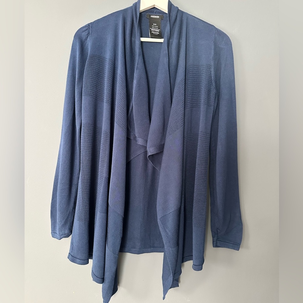 Premise Womens Small Inky Chill Long Sleeve Open Front Drape Cardigan